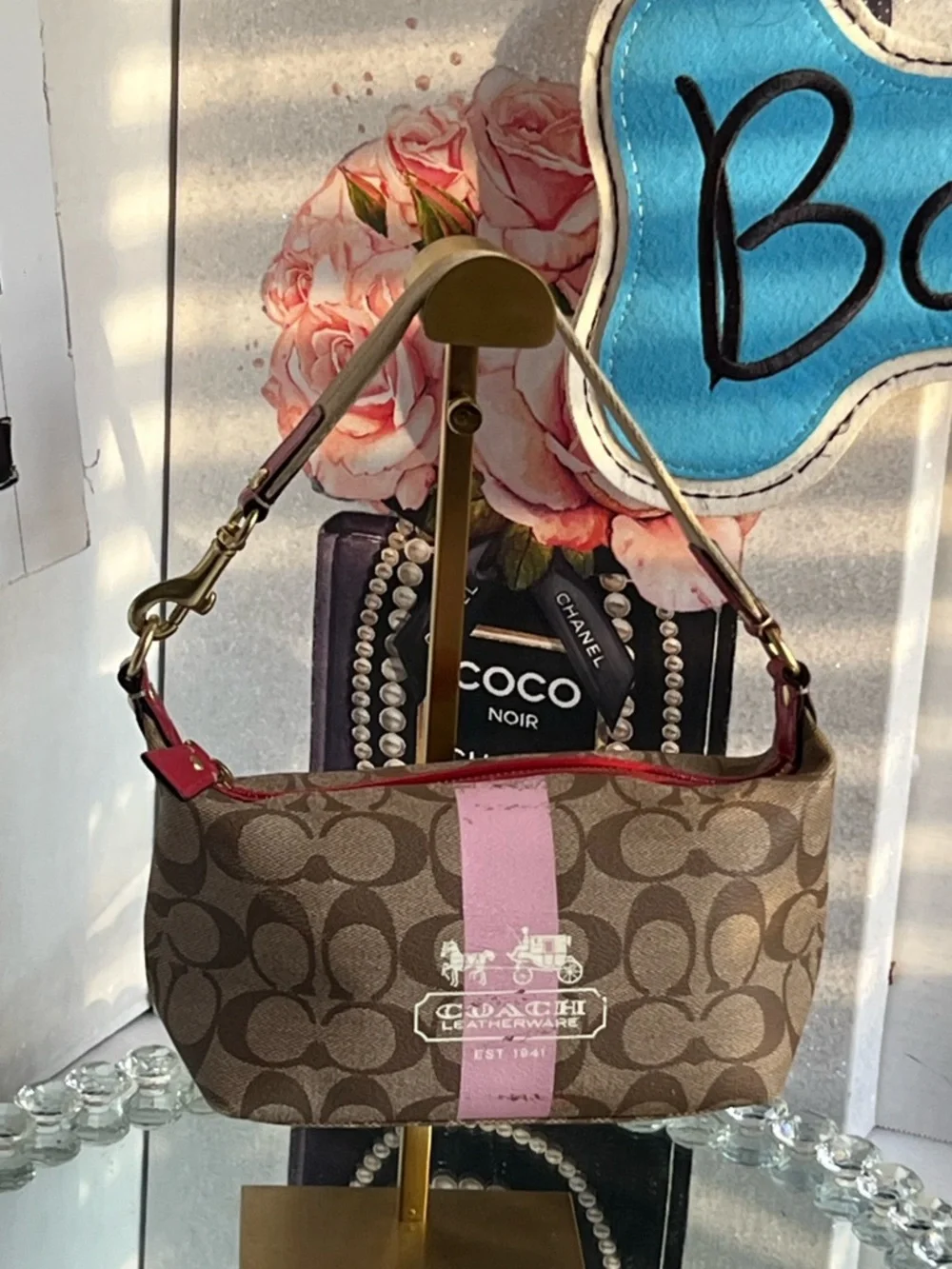 COACH Signature Y2K heritage legacy with Pink Center Stripe and Red Trim